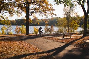 Man riding a bike in Tony Schmidt Park  Opens in new window