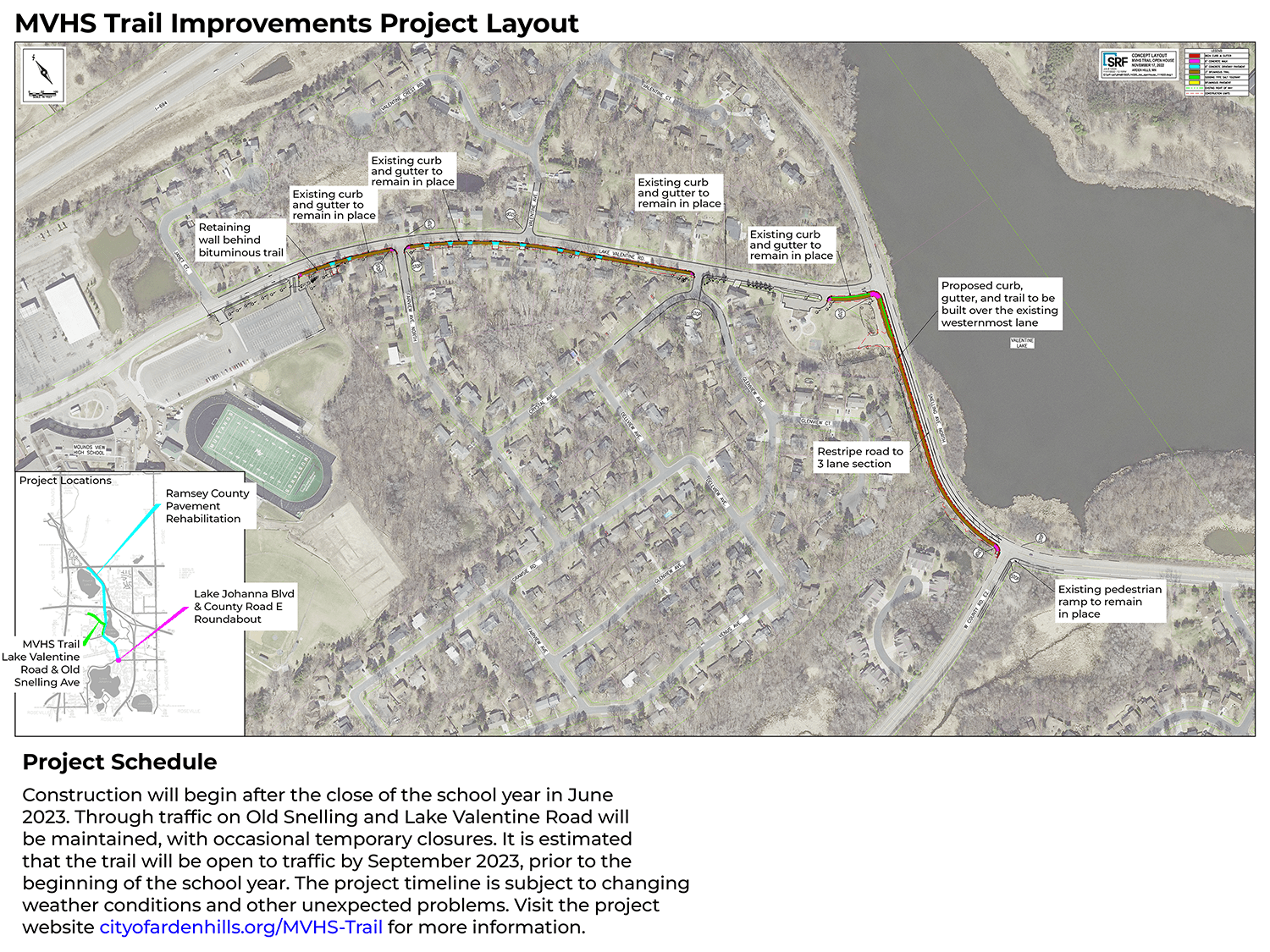 A map detailing the planned construction changes to Lake Valentine Road and the surrounding area Opens in new window